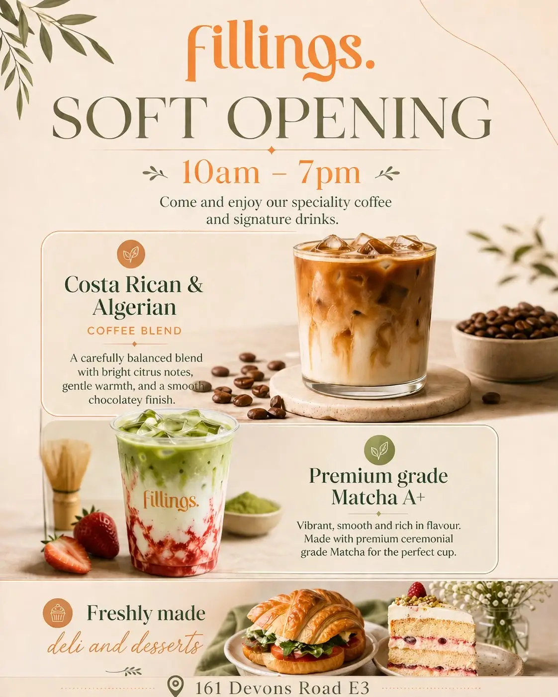 Fillings specialty iced coffee and premium matcha drinks